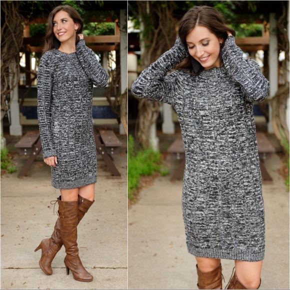 Infinity Raine Dresses & Skirts - LAST 1✨Black Long Sleeve Cable Knit Sweater Dress